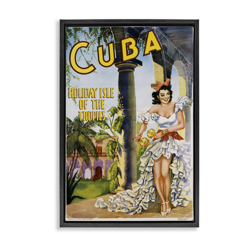 Cadre flottant avec publicité Cuba Travel, conception de Marcus Jules, H 31 po x l 21 po, Cadre flottant noir de jais