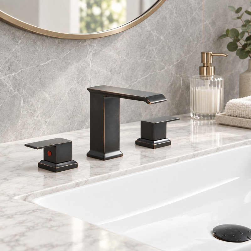 8 po Robinet pour salle de bain à 2 poignées et 3 trous Waterfall, Bronze frotté à l'huile