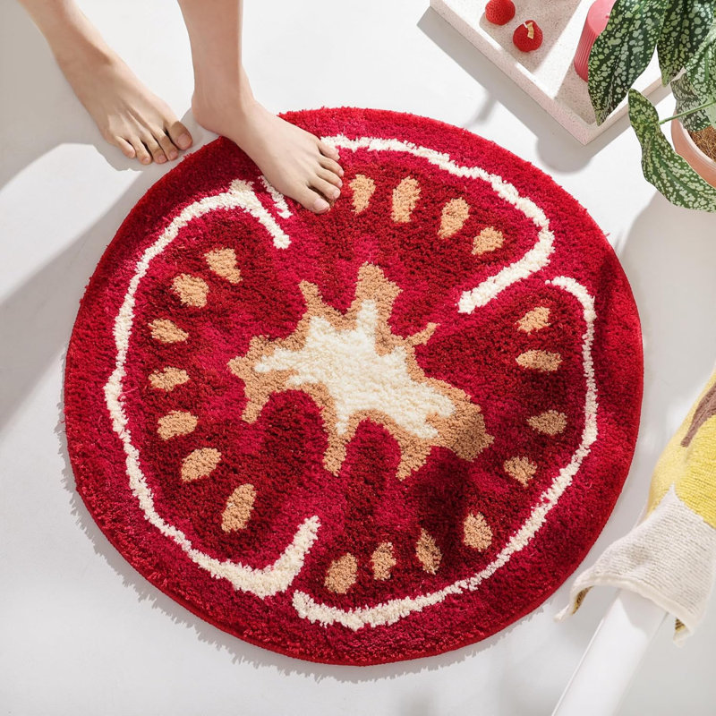  Tomato Cute Bath Mat For Bathroom, Red Round Food Shaped Bath Mat Non Slip Washable Bathtub Rug For Bathroom And Kitchen Decor