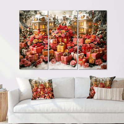 Rouge et rose, cadeau de Noël Palace - ensemble de reproductions d'art mural de Noël
