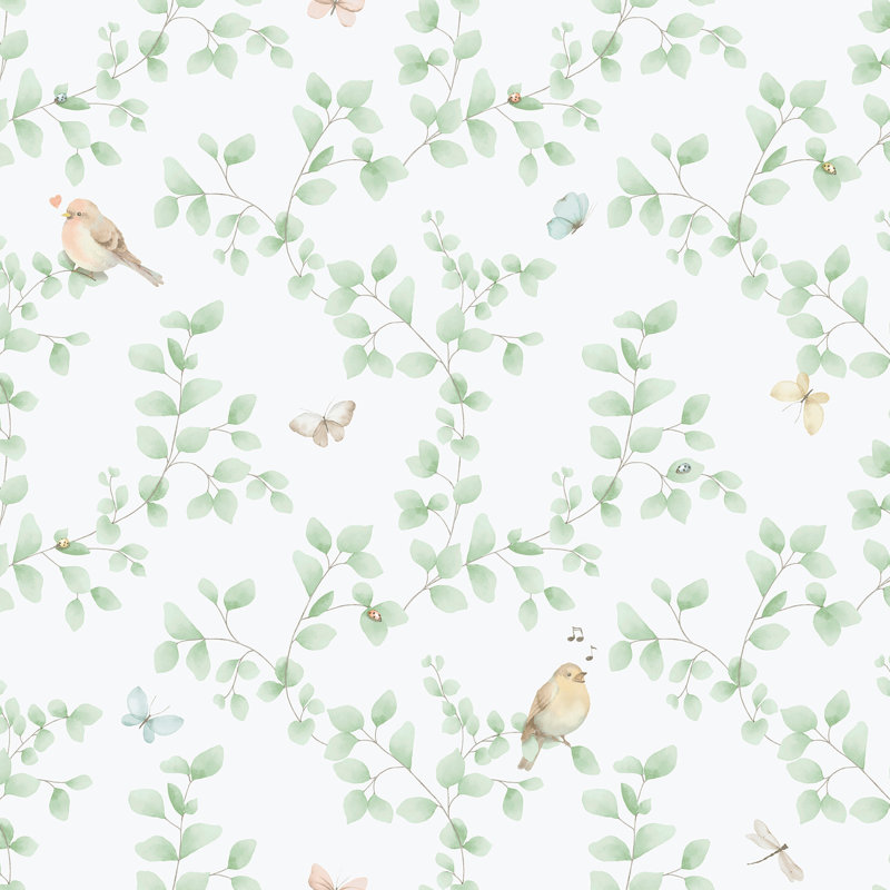 Bambino Collection Birdy and Leaf Trail Wallpaper Roll, Green