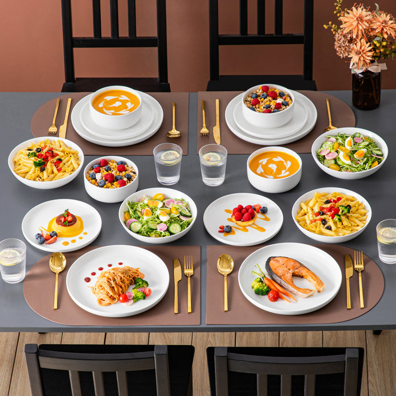 16 Pieces Dinnerware Set, Round Plate With Vertical Edge, Plain White, Dinner Plate, Dessert Plate, Bowl And Soup Plate, Serve For 4 Person, Microwave Friendly And Dishwasher Friendly