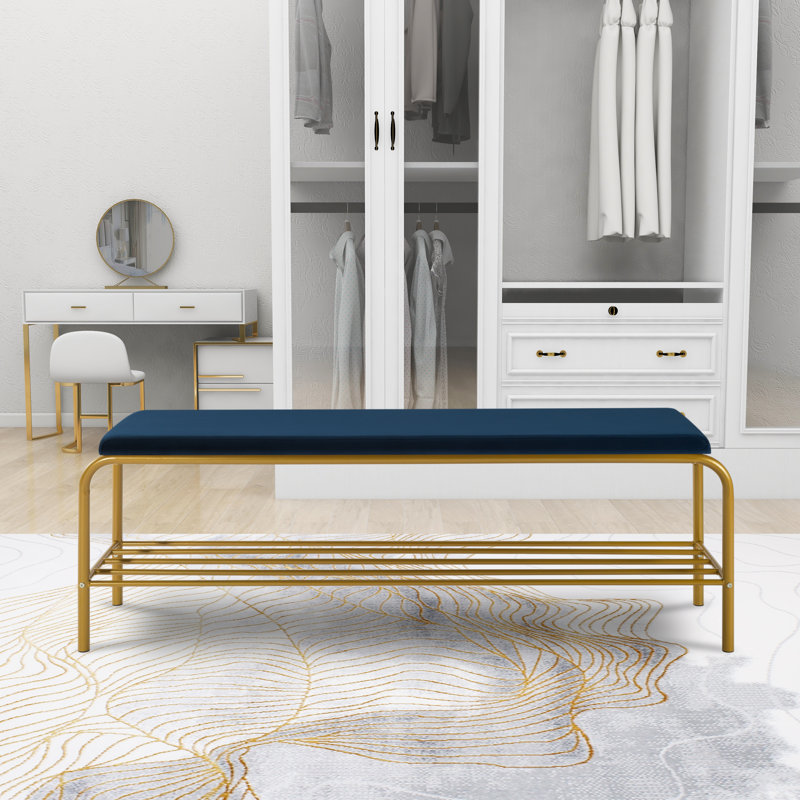 Metal Storage Bench, Gold/Blue