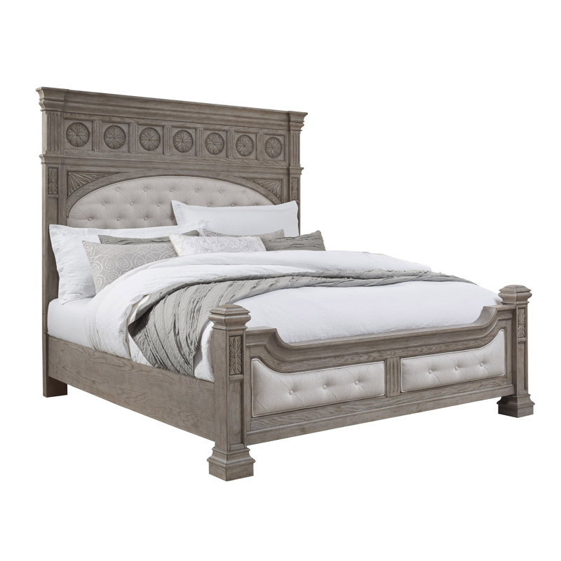 Kingsbury French Gray Oak Tufted King Bed with Upholstered Headboard