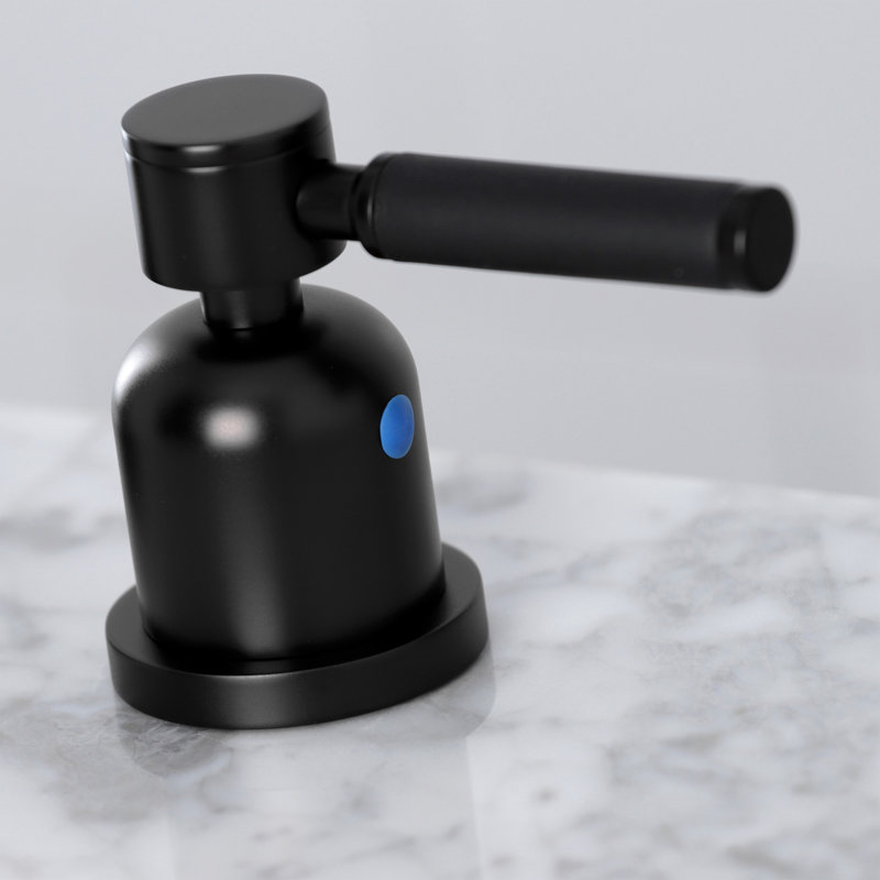 Kingston Brass Kaiser Two-Handle 3-Hole Deck Mount Widespread Bathroom Faucet with Brass Pop-Up Drain, Matte Black