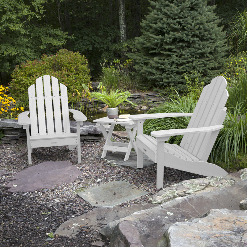 Anette Outdoor Adirondack Chair With Table, White