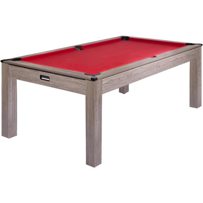 Superior 7 FT Sports Fan Pool Table – 84" Billiard Table with Rustic Grey Wood, Red Cloth, for Game Room, Home, Office – Type: Pool Table Only