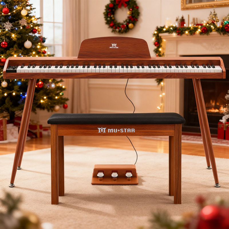 88 Keys Semi Weighted Electric Piano Keyboard With Wood Piano Bench For For Beginners, Portable Digital Piano 88 Key Weighted With 3-pedal Unit