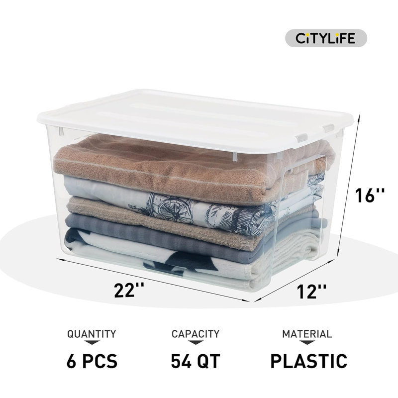 Ensemble de 4 bacs de rangement transparents 54 qt avec couvercle empilable