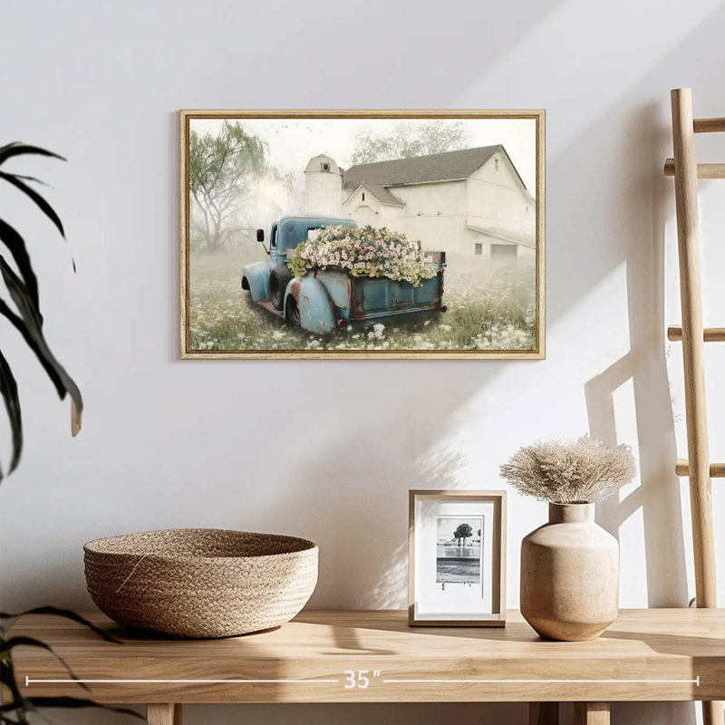 Pleine de fleurs, 19 po x 13 po, Cadre flottant en bois naturel