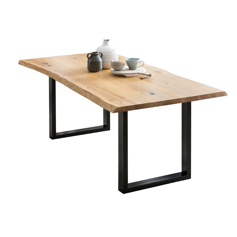 Seraphine Oak Solid Wood Top Metal Base Dining Table, H75 x L240 x W100cm