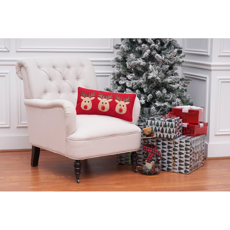 Reindeer Games Applique Christmas Holiday Throw Pillow