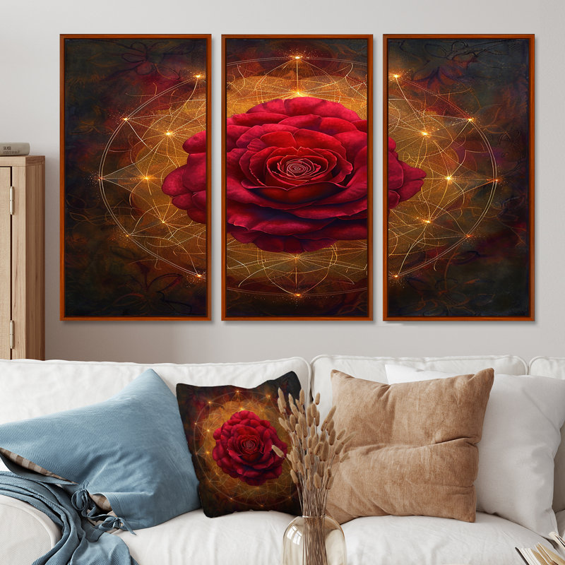 Tayla - Rose Wall Art Print Set, Brown Floater Framed, 32" H x 48" W x 1" D