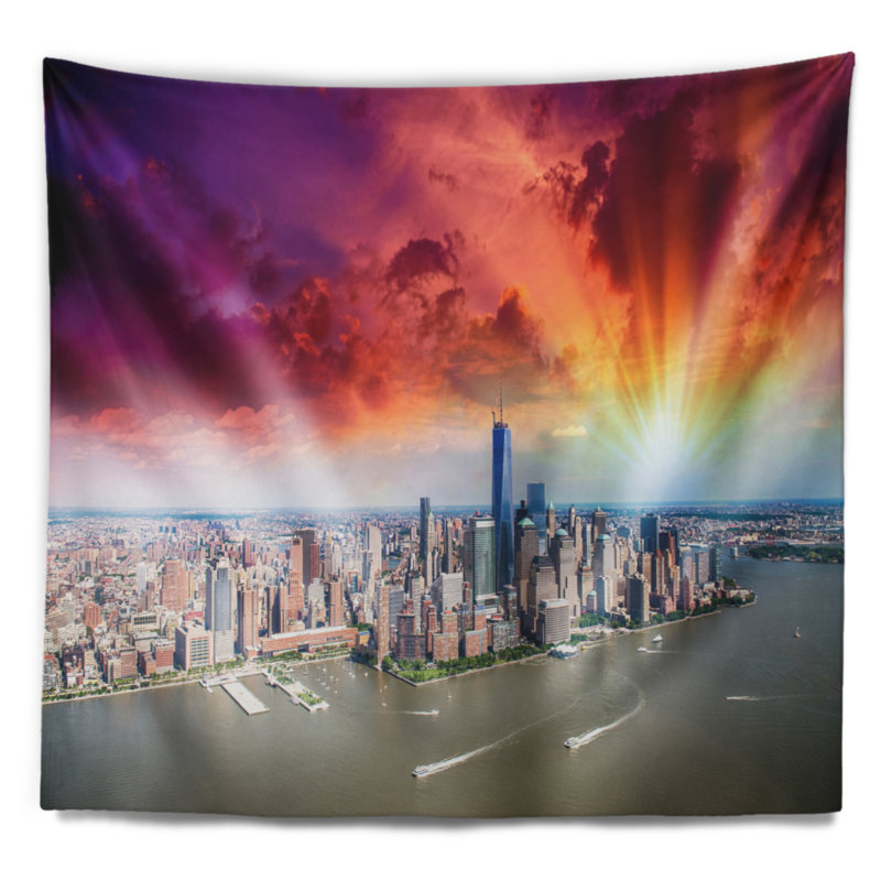 Tapisserie colorée vue aérienne de New York, H 50 po x l 60 po