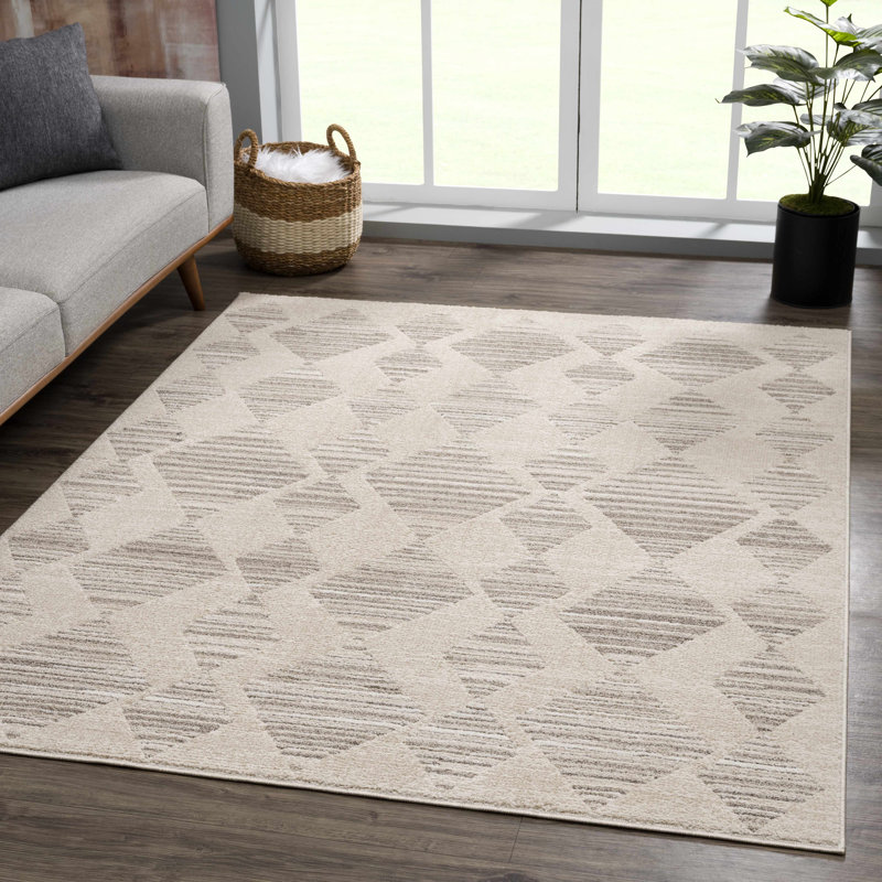 Tapis beige à motif géométrique Bunns, Rectangle 5 pi 3 po x 7 pi