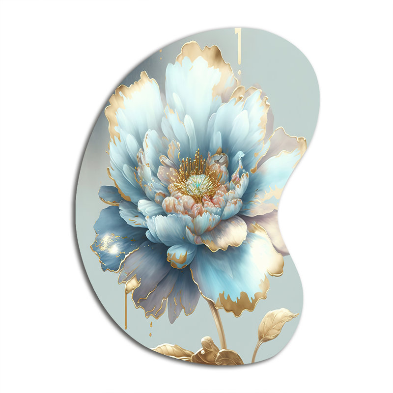Chic chic fleur bleue IV - forme unique de décoration florale en métal, sculpture murale asymétrique en métal