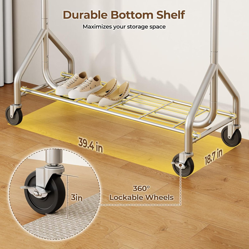 Support de rangement pour vêtements à double tringle argenté