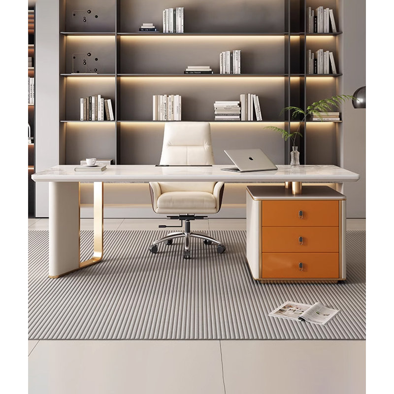 Bureau de comptoir léger et luxueux, Orange, 29.53" H x 62.99" W x 27.56" D