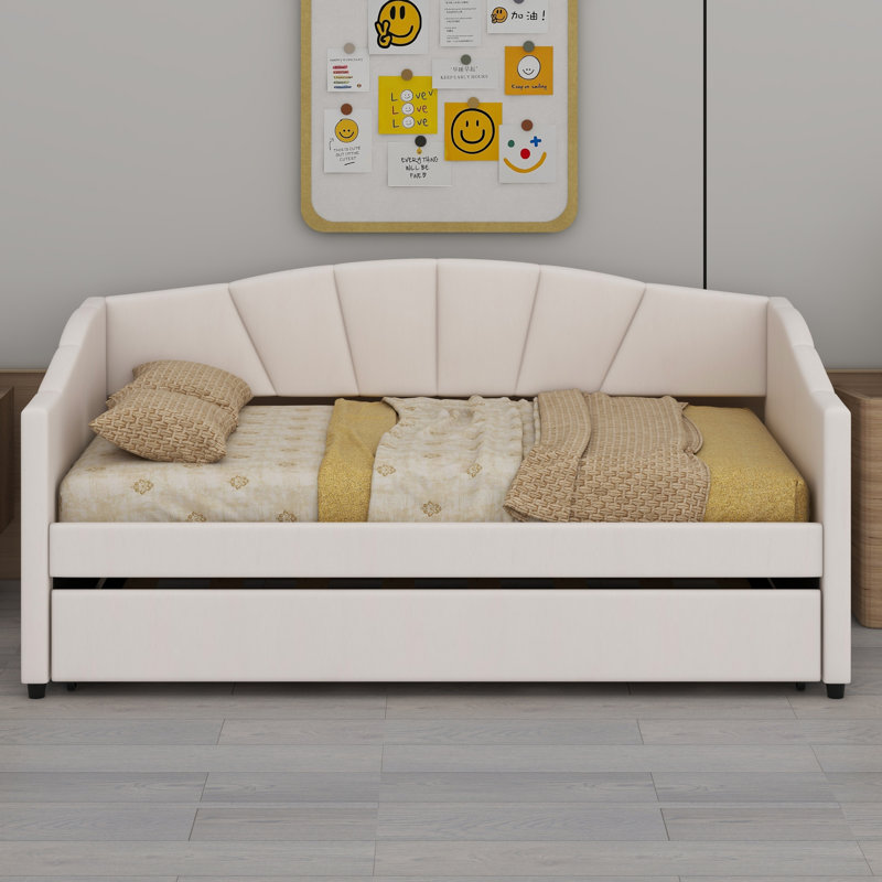 Lit de jour rembourré avec lit gigogne, Beige
