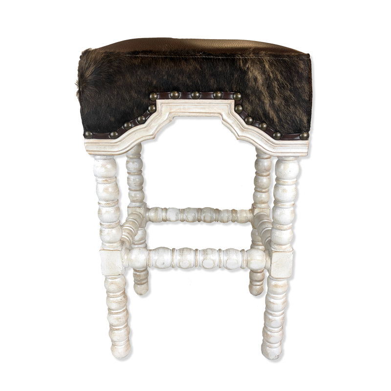 Kamena Upholstered Faux Leather Counter Stool with Solid Wood Frame, Hide, Counter Stool (26" Seat Height)