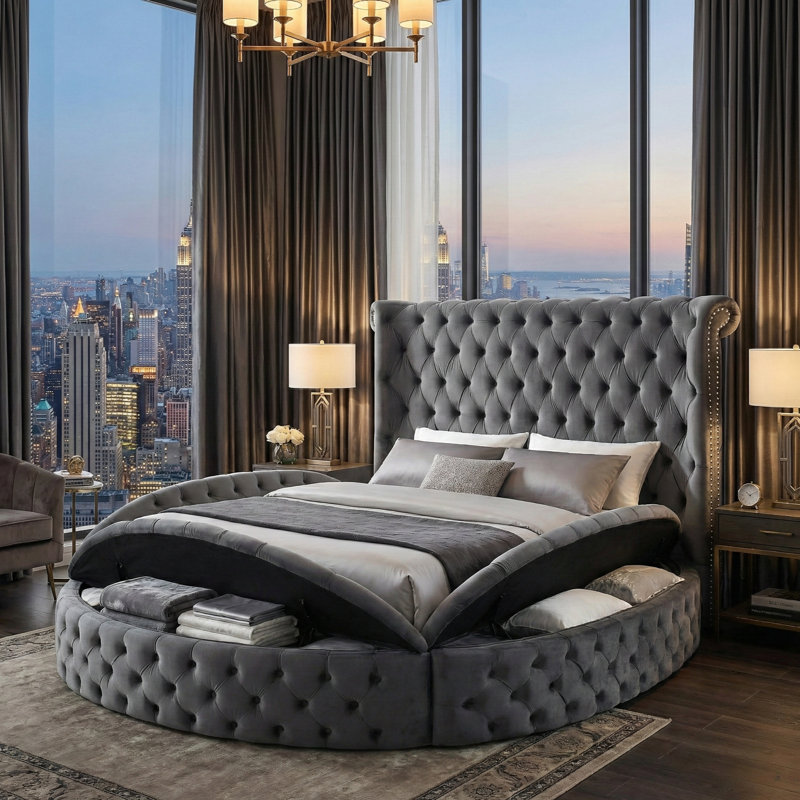 Lit avec rangement en velours Mirna, Grand lit, Gris