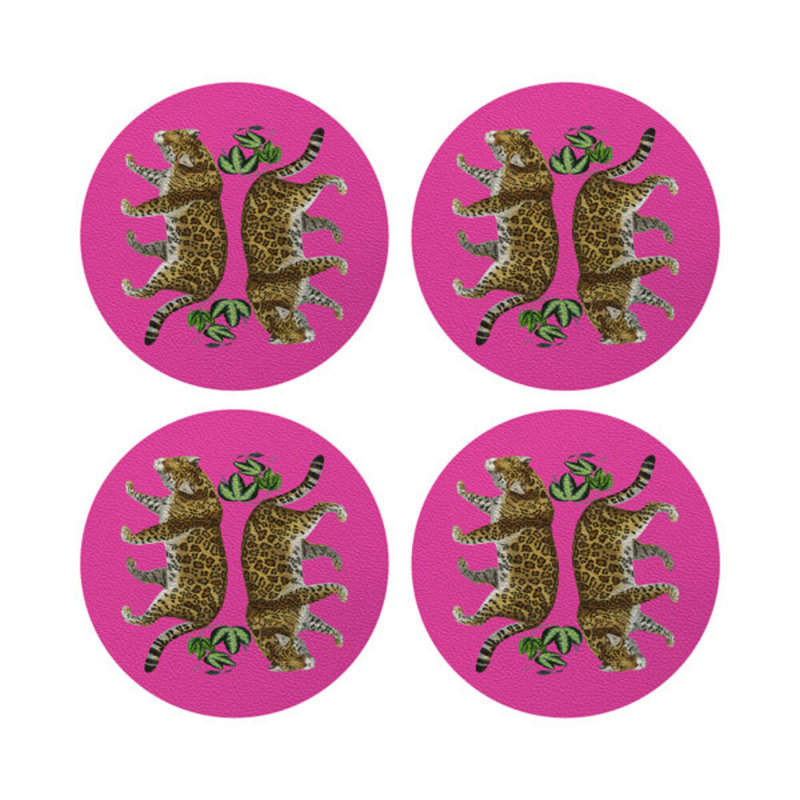 Leopard Placemat Set, Hot Pink