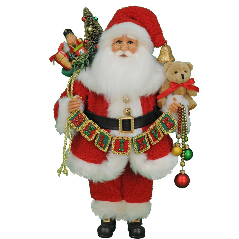 Hand-Painted Winter Santa Figurine with Glass Eyes, 17 Inches