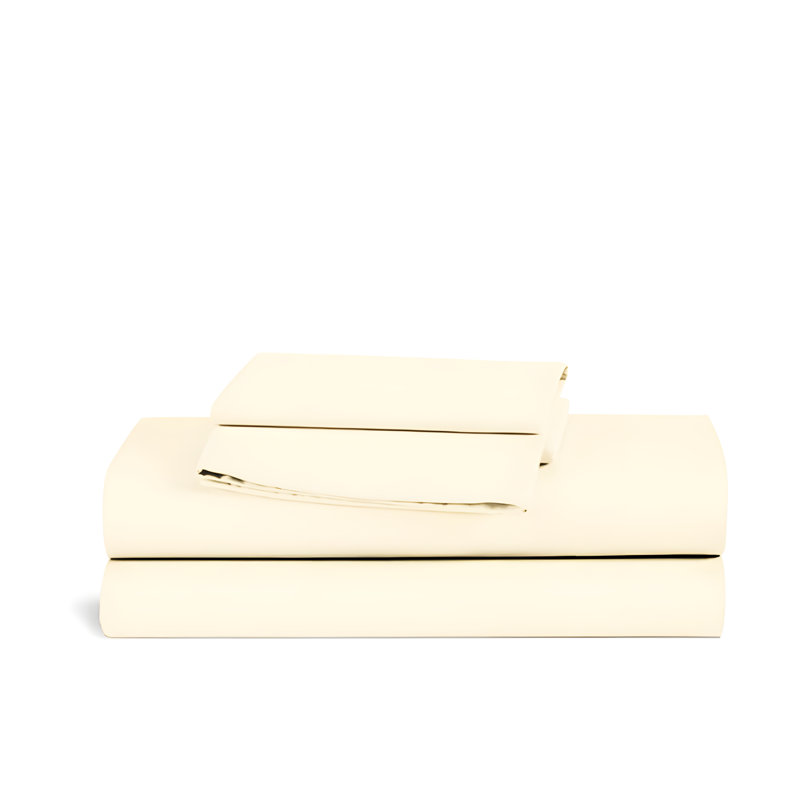 400TC Sateen Solid Cotton 4 Piece Sheet Set Fitted Sheet Fits Upto 16" Deep Pocket, King Sheet Set, Ivory