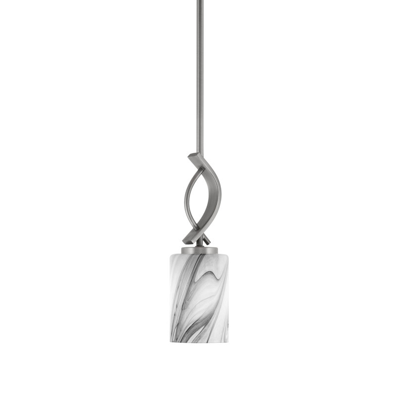Mini-luminaire suspendu Unia suspendu en finition graphite avec verre tourbillon onyx de 4 po