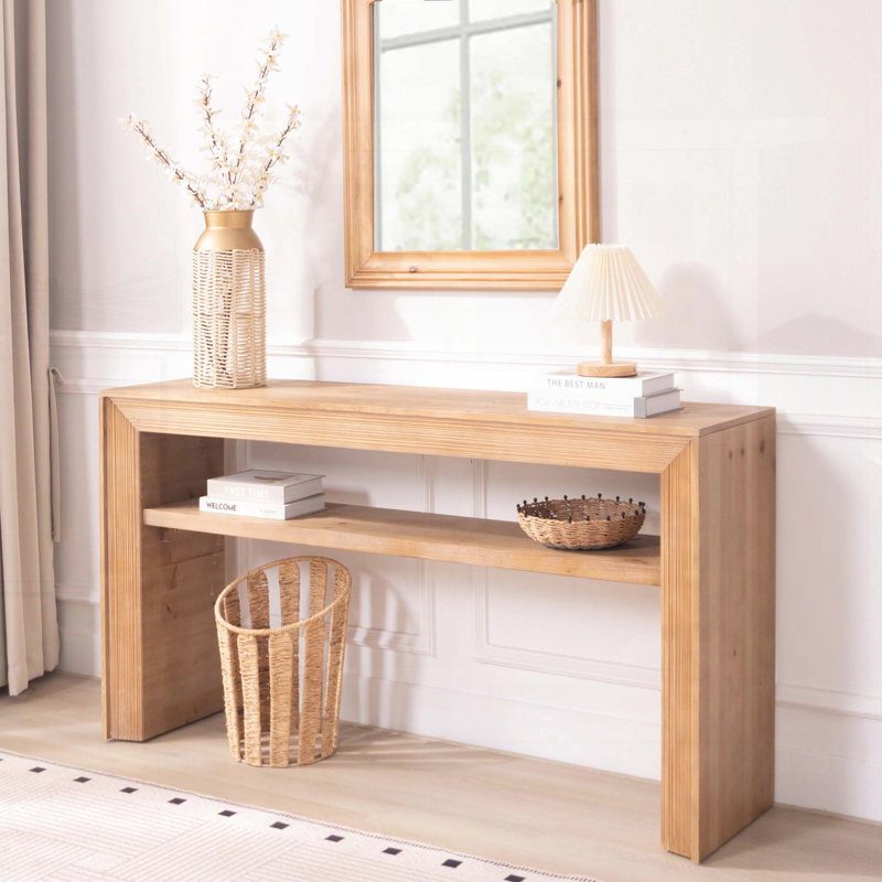 Console rustique en bois massif avec tablette de rangement