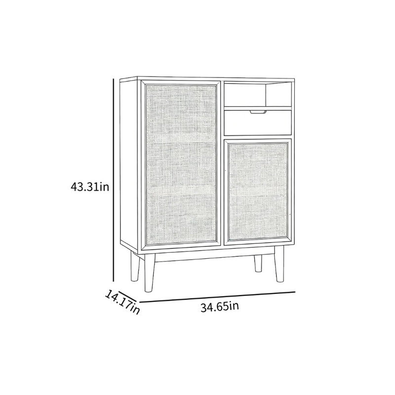 Armoire de rangement multifonctionnelle en rotin pour chaussures, H 43,31 po x l 34,65 po x P 14,17 po, Brun
