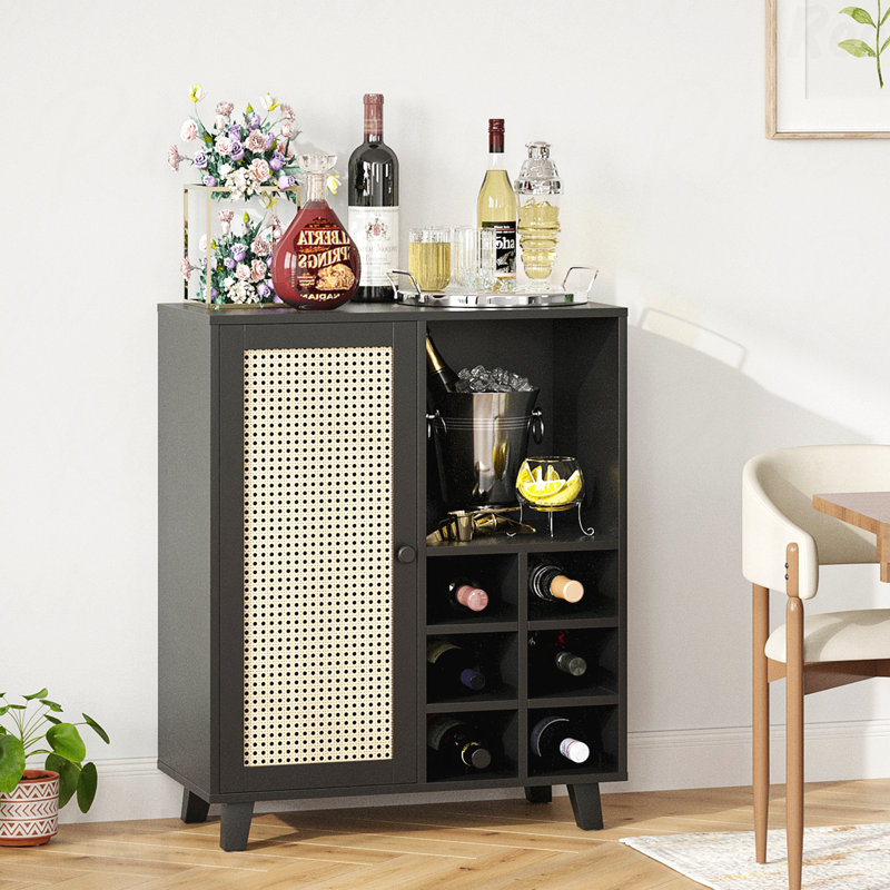 Buffet 34 pouces avec rangement - Armoire à vin avec porte-bouteilles, buffet pour la maison et le salon, Noir
