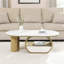 Table basse de luxe 47,18 po avec tiroir de rangement, conception ovale, plateau en faux marbre, métal doré pour le salon, fabrication, pieds réglables, ensemble sécuritaire