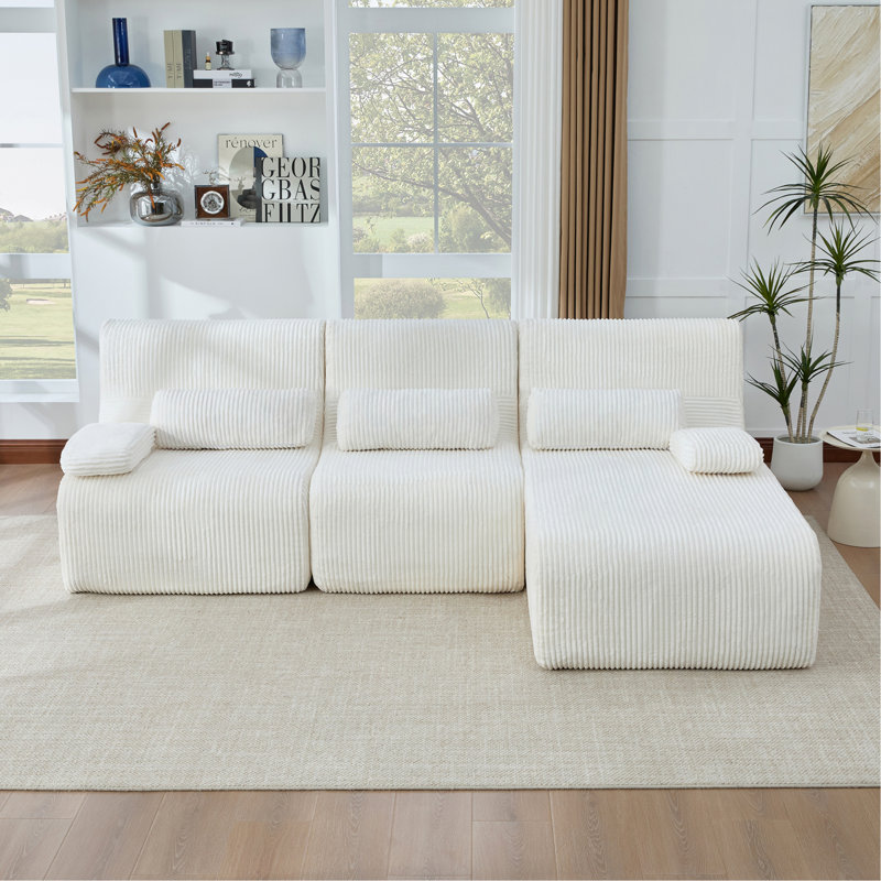 Canapé modulaire moderne de 98 po sans canapé en forme de L Canapé confortable pour le salon, beige, Velours côtelé beige