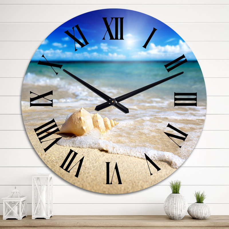Large Seashell In The Sand II - Nautical & Coastal wall clock, Medium