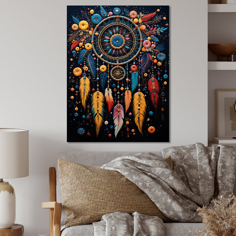 Décoration murale en métal bleu sarcelle Dream Catcher Folklore Whispers II, H 32 po x l 16 po x P 1 po