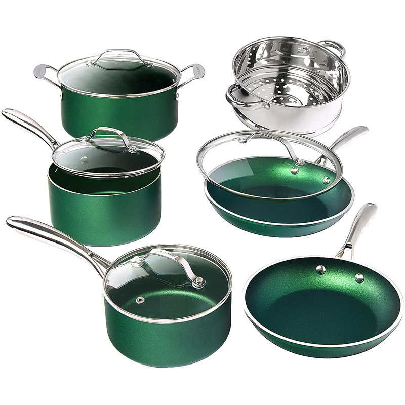 Batterie de cuisine antiadhésive 10 pièces Granitestone Emerald, va au four et au lave-vaisselle