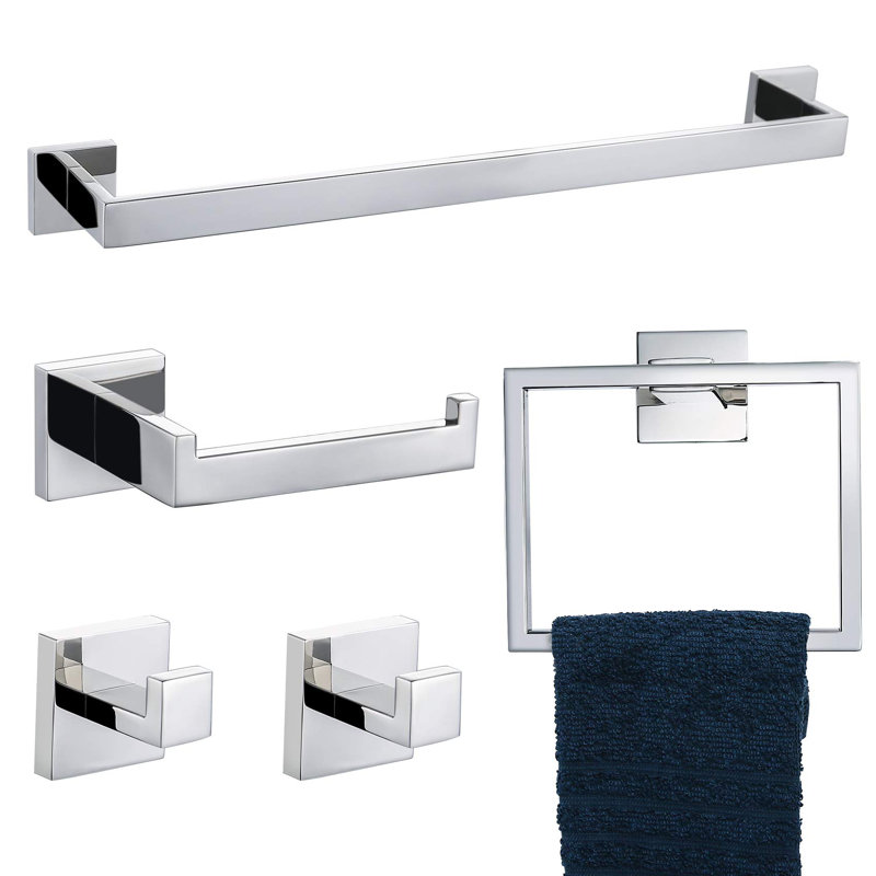 Topcraft Wall Mounted Stainless Steel Bathroom Accessory Set Of 5, Chrome