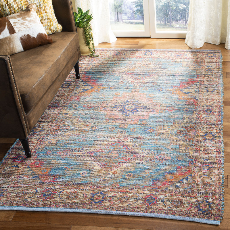 Tapis oriental rouille / bleu en coton tissé à plat à la main Joppatowne, Rectangle 8 pi x 10 pi