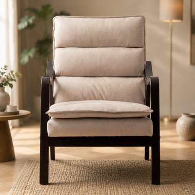 Accent Chair with Wood Armrest, Upholstered Reading Chair for Living Room Bedroom