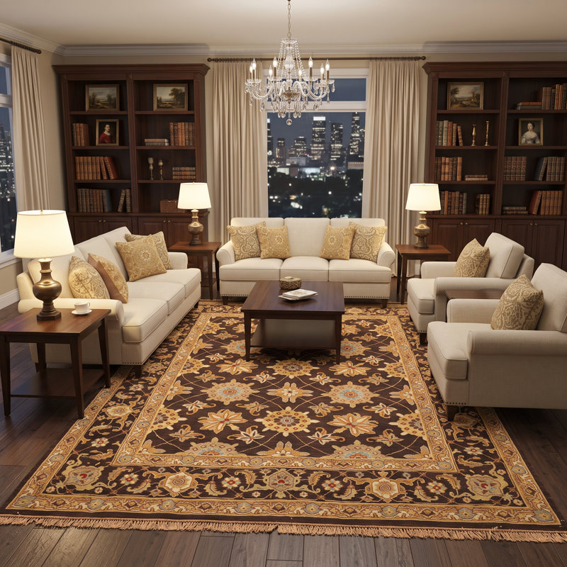 Tapis réversible en laine chocolat et or, noué à la main, 2,44 m x 3 m