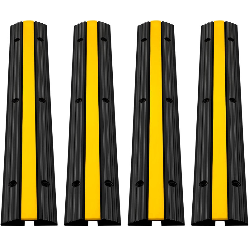 Cable Protector Ramp 40" L x 6" W x 1.2" H with 1 Channel, Rubber, 4-Pack Cable Cover Ramp, Black/Yellow, 22046 lbs Load Capacity Slip-Proof Surface