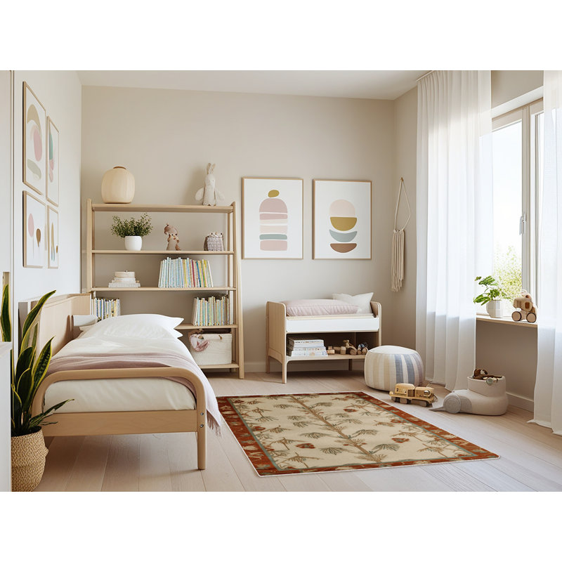 Tapis beige Art Deco lavable à la machine, Rectangle 4pi x 6 pi