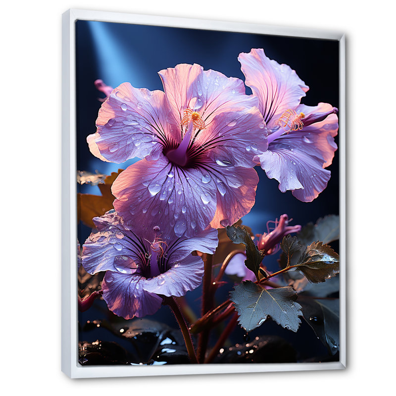 Hibiscus mauve moderne, reproduction d'art sur toile encadrée, H 40 po x l 30 po x P 1,5 po, Cadre flottant blanc