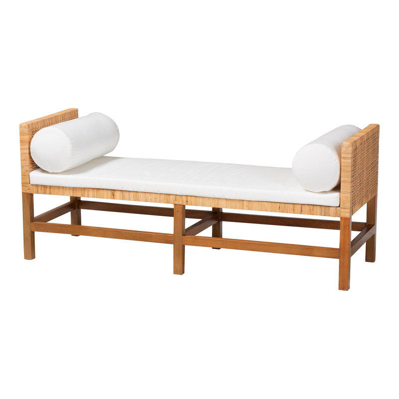 Banc en rotin naturel bali & pari Vivan - Siège d'appoint en osier tissé à la main avec coussin et oreillers