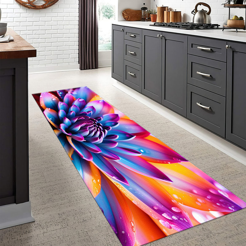 Handcrafted Floral Printed Rug with Soft Pile for Living Space and Bedroom Decor in Vibrant Colors and Intricate Design