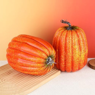 Artificial Pumpkins,2PCS Orange Large Pumpkins Faux Harvest Pumpkins For Autumn Thanksgiving Halloween Seasonal Holiday Decor Decoration (2Pcs Big Orange Pumpkins)