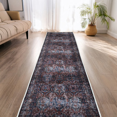Custom Size Anti Slip Cotton Oriental Mahal Blue Rug By Feet