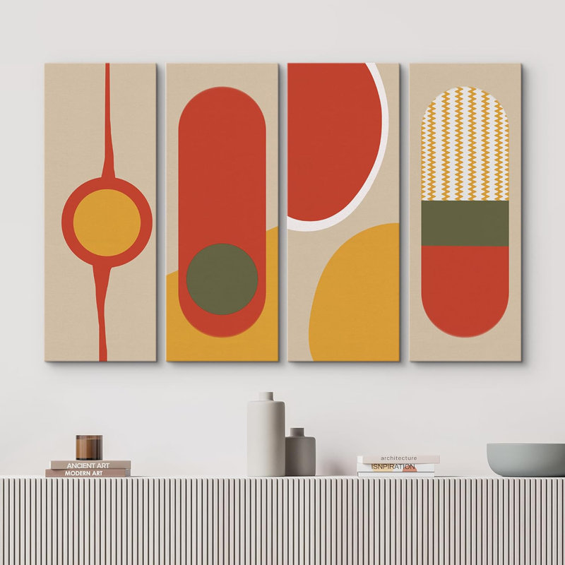 Mid-Century Shape Mid-Century Retro Polygon Collage sur toile, reproduction de 4 pièces