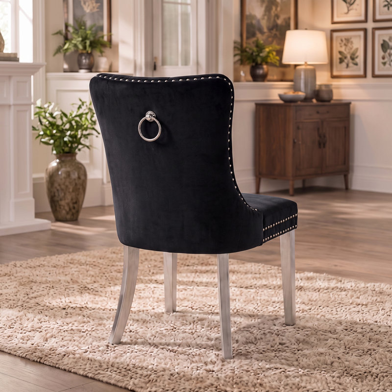 Chaise de salle à manger moderne en velours avec dossier capitonné et garniture cloutée (lot de 2)
